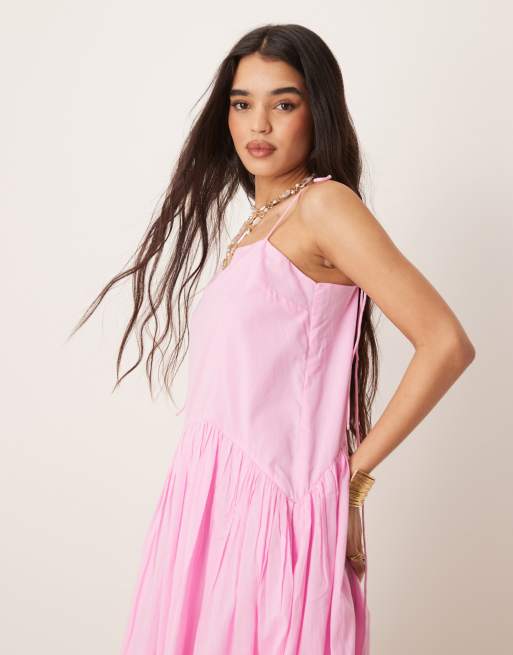 ASOS DESIGN - Prendisole con gonna al polpaccio rosa con vita scesa, 4 di 4