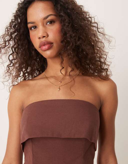 ASOS DESIGN - Prendisole corto a fascia color cioccolato con risvolto , 3 di 4