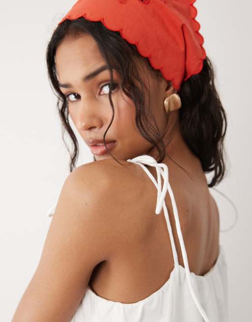 ASOS DESIGN - Prendisole corto a sbuffo in popeline bianco con spalline annodate, 2 di 4