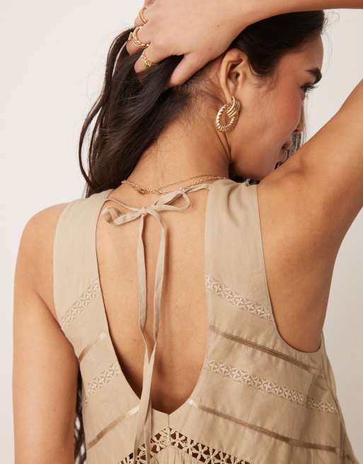 ASOS DESIGN - Prendisole corto color gesso con scollo rotondo e fondo a fazzoletto , 2 di 4