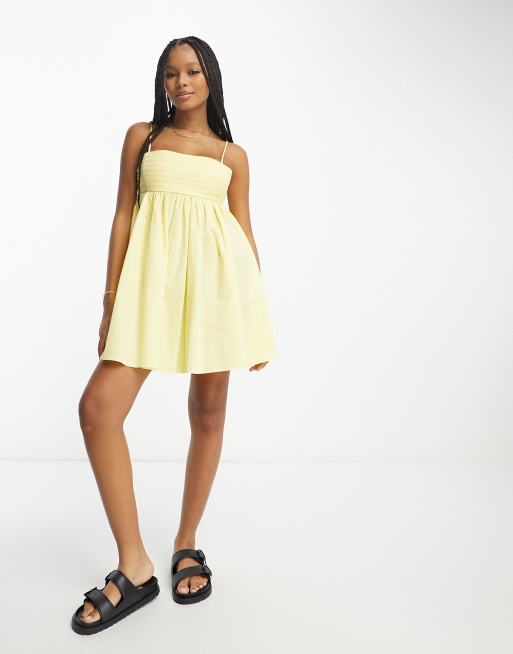 ASOS DESIGN Prendisole corto stile babydoll in cotone color limone con pieghe sul busto ASOS