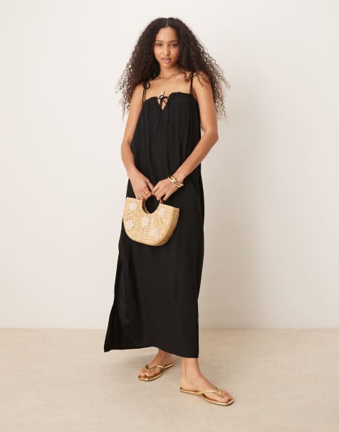 ASOS DESIGN - Prendisole da mare lungo nero con bustino arricciato - view 1