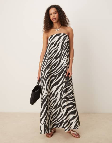 ASOS DESIGN - Prendisole lungo a fascia in cupro con stampa a zebrata - view 1