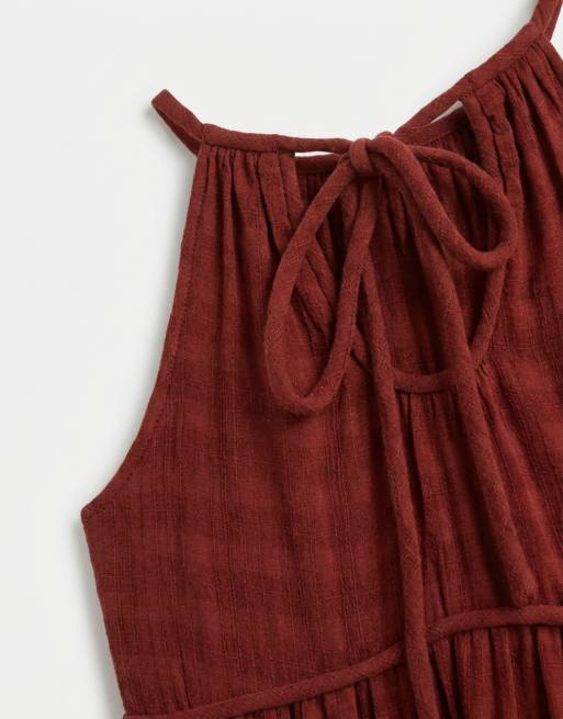 ASOS DESIGN - Prendisole lungo allacciato al collo a balze color ruggine con profili spessi , 7 di 8