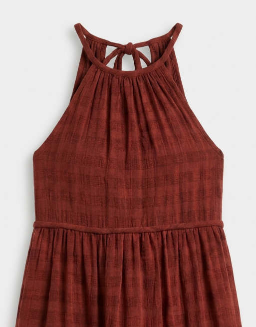 ASOS DESIGN - Prendisole lungo allacciato al collo a balze color ruggine con profili spessi , 8 di 8