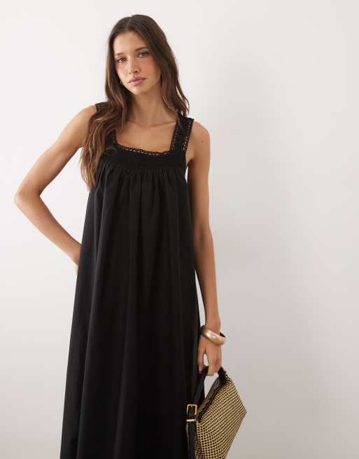 ASOS DESIGN - Prendisole lungo color cioccolato con scollo squadrato e finiture in pizzo, 2 di 4