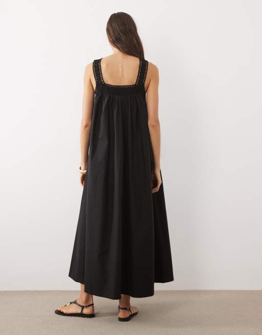 ASOS DESIGN - Prendisole lungo color cioccolato con scollo squadrato e finiture in pizzo, 3 di 4
