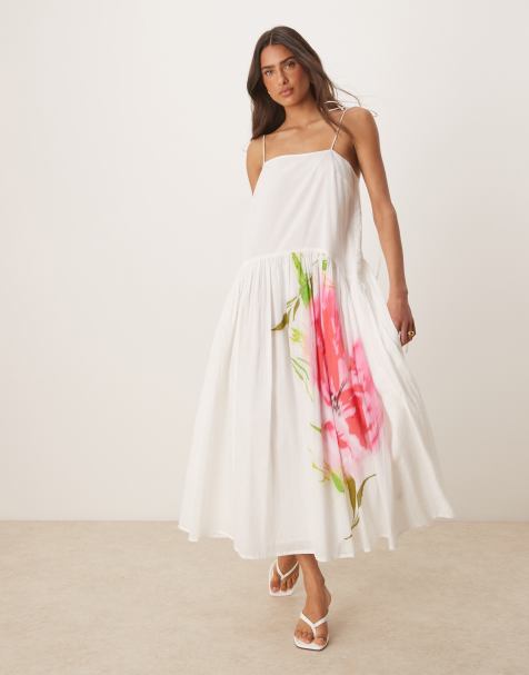 ASOS DESIGN - Prendisole lungo con vita scesa e stampa a fiori - view 1