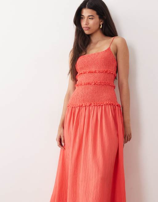 ASOS DESIGN - Prendisole lungo effetto stropicciato rosso con vita scesa arricciata, 2 di 4