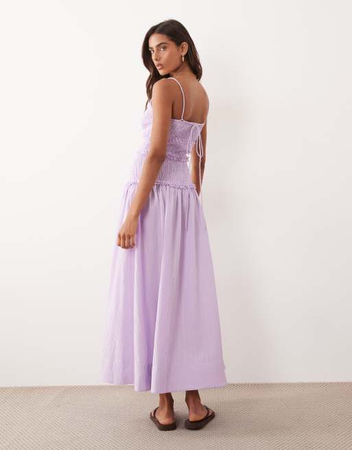 ASOS DESIGN - Prendisole lungo stropicciato lilla con vita scesa arricciata , 4 di 4