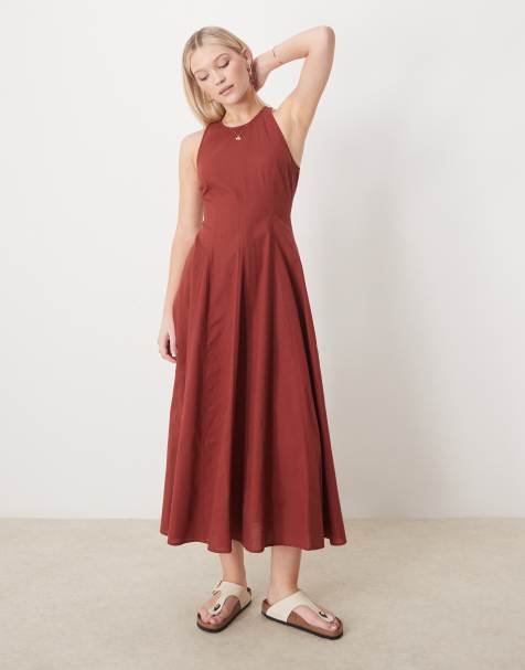 ASOS DESIGN - Prendisole midi bordeaux con cuciture a vista - view 1