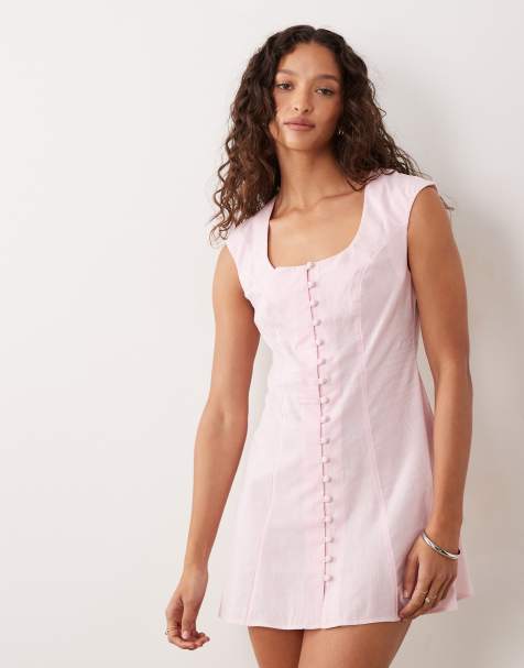 ASOS DESIGN - Prendisole midi con scollo squadrato e bottoni rosa - view 1