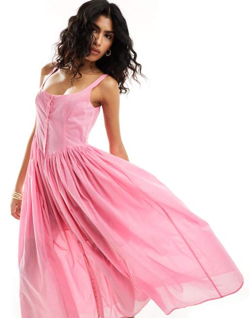 ASOS DESIGN - Prendisole midi in voile color rosa bubblegum stile picnic