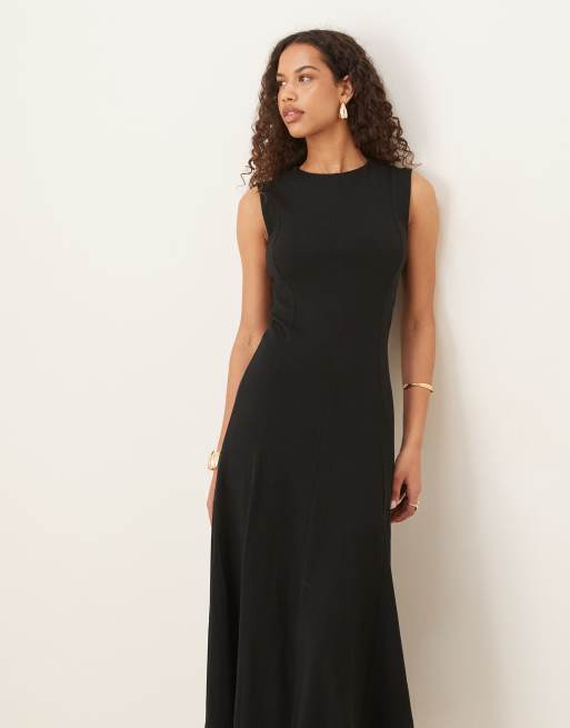 ASOS DESIGN - Prendisole midi senza maniche in cotone nero, 4 di 4
