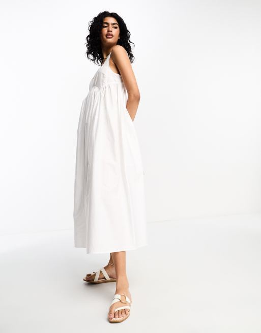 ASOS DESIGN - Prendisole midi stile grembiule bianco con scollo squadrato, 4 di 4