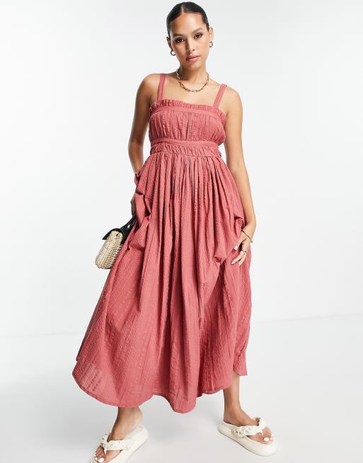 ASOS DESIGN - Prendisole skater midi color ruggine con spalline sottili, 4 di 4