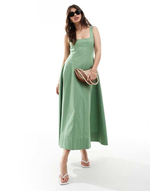 ASOS DESIGN - Prendisole stile tennis lungo verde salvia con cuciture a vista