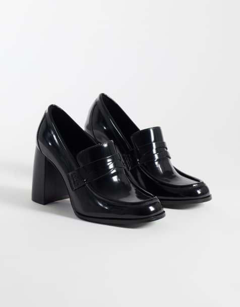 ASOS DESIGN Preppy high heeled loafers in black - view 1