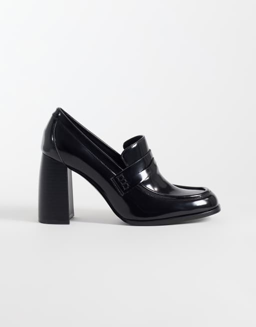 ASOS DESIGN Preppy high heeled loafers in black, 2 of 4