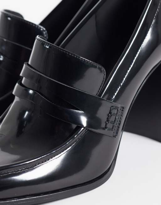 ASOS DESIGN Preppy high heeled loafers in black, 3 of 4