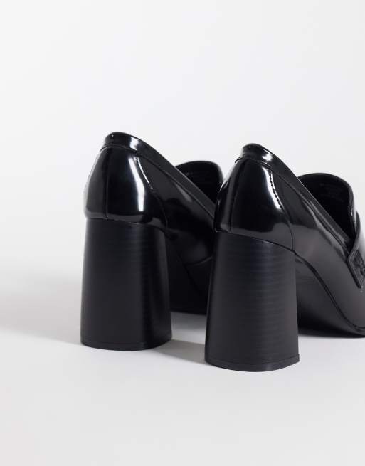 ASOS DESIGN Preppy high heeled loafers in black, 4 of 4