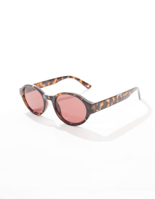 ASOS DESIGN ASOS DESIGN preppy oval in tort with burgundy lens-Brown