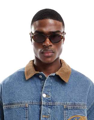Asos Design Preppy Oval Sunglasses In Tort With Burgundy Lens-brown