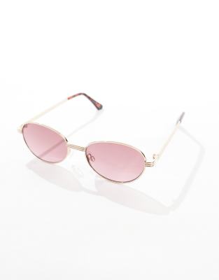 ASOS DESIGN ASOS DESIGN preppy round 90's sunglasses in gold tone metal with ridge detailing