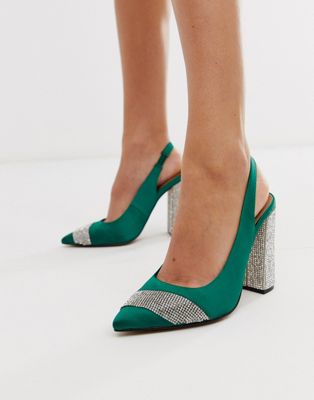 satin green heels