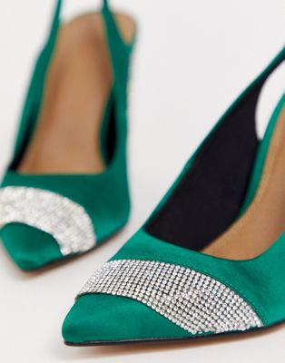 green satin shoes