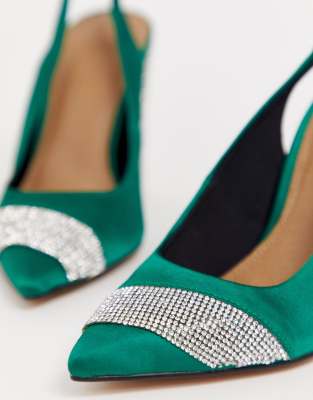 green satin high heels