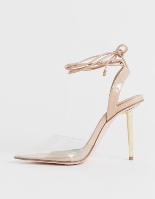 ASOS DESIGN President Spitze transparente High Heels mit Beinschn rung