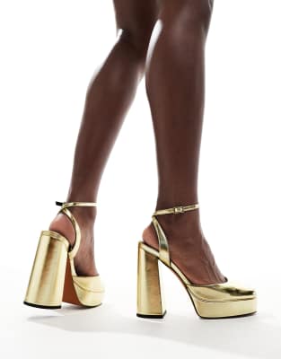 ASOS DESIGN - Pressure - Plateau-Schuhe in Gold mit hohem Absatz-Goldfarben