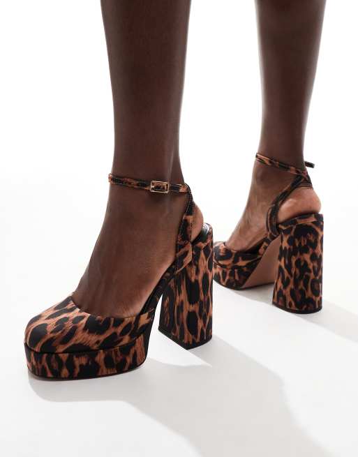 ASOS Design Pressure Platform High Heel Shoes in leopard Multi