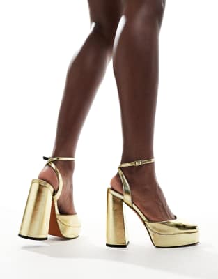 Asos Design Pressure Platform High Heeled Shoes In Gold