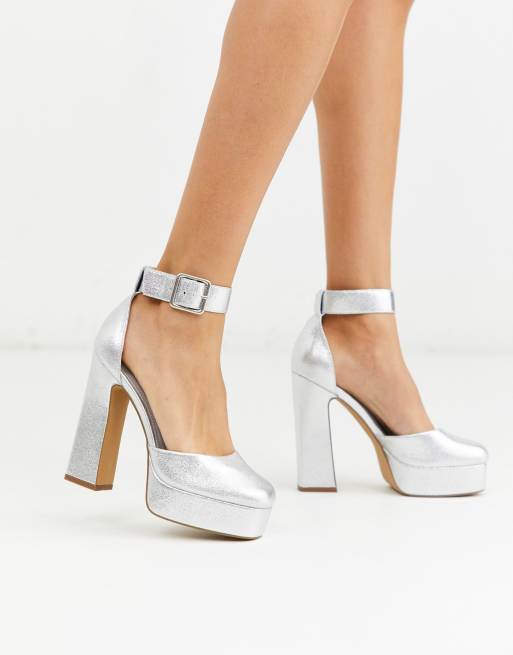 ASOS DESIGN - Presta - Scarpe con tacco alto squadrato argento