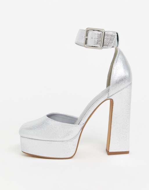 ASOS DESIGN Presta square high heels in silver