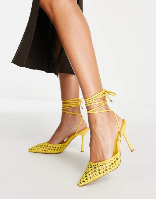 ASOS DESIGN – Preston – Żółte wiązane buty na obcasie z plecionką 