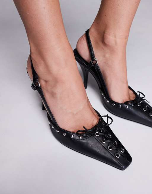 ASOS DESIGN Pretty Chaussures a talon haut et bride arriere avec lacage Noir