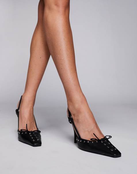 ASOS DESIGN – Pretty – Czarne buty na obcasie, z paskiem za piętą i sznurowaniem - view 1