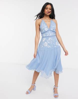 blue lace cami dress