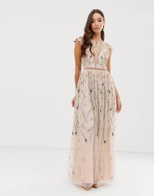 asos design maternity pretty embroidered floral and sequin mesh maxi dress