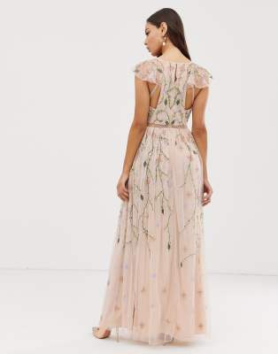 asos design long sleeve pretty embroidered maxi dress