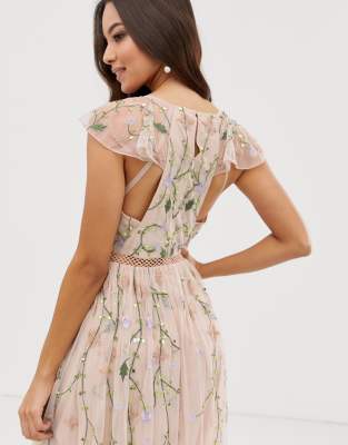asos design maternity pretty embroidered floral and sequin mesh maxi dress