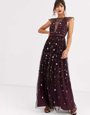 asos design maternity pretty embroidered floral and sequin mesh maxi dress
