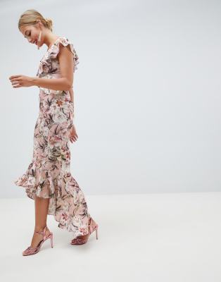 pink floral ruffle dress