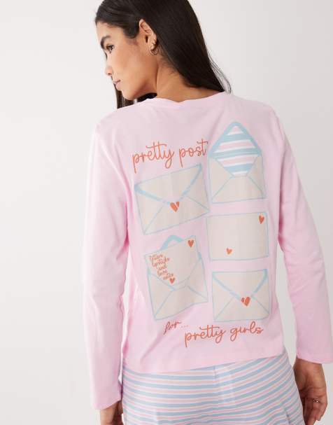 ASOS DESIGN - Pretty Post - Pigiama rosa con top a maniche lunghe e pantaloni - view 1