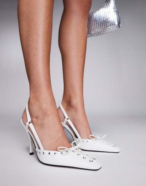 ASOS DESIGN - Pretty - Scarpe bianche con tacco alto, laccetti e cinturino sul retro - view 1