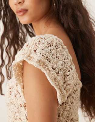 Asos Design Pretty Stitch Flutter Sleeves Knit Top In White