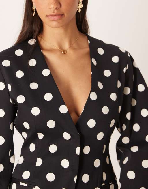 ASOS DESIGN – Prickig kavaj utan krage med markerad midja, del av set, 3 av 4